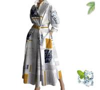 Générique Primarilyx Shirt Wrap Dress, New Women's Plain Lapel Shirt Wrap Dress, Women's Cotton Button Down Maxi (Newspaper,5TG)