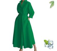 Générique Primarilyx Shirt Wrap Dress, New Women's Plain Lapel Shirt Wrap Dress, Women's Cotton Button Down Maxi (Green,TG)
