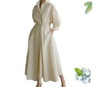 Générique Primarilyx Shirt Wrap Dress, New Women's Plain Lapel Shirt Wrap Dress, Women's Cotton Button Down Maxi (Beige,4TG)