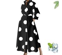 Générique Primarilyx Shirt Wrap Dress, New Women's Plain Lapel Shirt Wrap Dress, Women's Cotton Button Down Maxi (Black Dots,Grand)