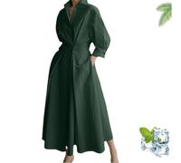Générique Primarilyx Shirt Wrap Dress, New Women's Plain Lapel Shirt Wrap Dress, Women's Cotton Button Down Maxi (Military Green,S)