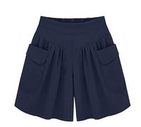 Générique Primarilyx Shorts, Summer Pleated Wide Leg Short,Women’s Beach Casual Hot Shorts with Elastic Waistband Comfortable & Breathable (Navy Blue,TTG)