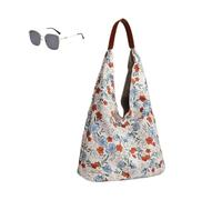 Générique Printed Canvas Tote Bag for Women, Large Capacity Korean Floral Shoulder Bag for Beach Travel
