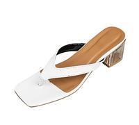 Générique printemps et été femmes sandales épais bout carré couleur unie confortable tongs décontracté Bottine Plate Été (White, 42)