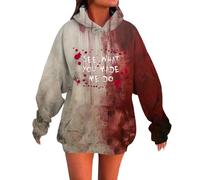Générique Problème Résolu Sweat a Capuche Femme Sanglant Deguisement - Halloween Femme Bloody Horror Pull Hoodie Oversize Blood à Manches Longues Sweats Vampire Costume Halloween Sweatshirts Sang