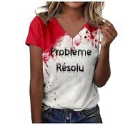 Générique Problème Résolu T-Shirt, Je Vais Bien Chemise Sanglante Femmes, Problème Sanglant Résolu, Femmes Drôles Halloween Sang Horreur Vêtements Cadeau Sang éclaboussures Haut T-Shirt