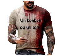 Générique Problème Résolu Tee Shirt Homme Sang Halloween T-Shirt à Manches Courtes Problem Solved Tshirt avec Imprimé Sang Halloween Costume Décontractée Col Rond Horreur Tunique Tops (01 Beige, XL)