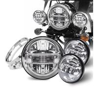 Générique projecteur de moto Phare LED noir/chromé de 7 pouces/feu antibrouillard 4.5 pouces pour Electra Glide pour Road King, ensemble supports phares moto Kit Feux de Route à LED(Chrome A)