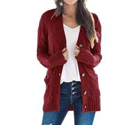 Générique Promptanda Cardigan, Women's Fall Casual Long Sleeve Button Down Open Front Cable Knit Cardigan, with 2 Pockets (Dark Red,5TG)