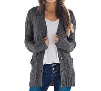 Générique Promptanda Cardigan, Women's Fall Casual Long Sleeve Button Down Open Front Cable Knit Cardigan, with 2 Pockets (Dark Gray,4TG)