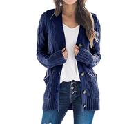 Générique Promptanda Cardigan, Women's Fall Casual Long Sleeve Button Down Open Front Cable Knit Cardigan, with 2 Pockets (Dark Blue,TTG)