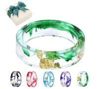 Générique Pubyfun Everring, Colorful Resin Rings, Sherum/Fanyil/Sheremart EverRing, Handmade Transparent Acrylic Resin Dry Flower Clear Ring Gift, Minimalist Ring Jewelry Accessory (Green)