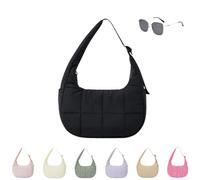 Générique Puffer Crescent Shoulder Bag for Women,Small Puffer Bag,Nylon Quilted Shoulder Purses with Adjustable Strap (black)