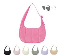 Générique Puffer Crescent Shoulder Bag for Women,Small Puffer Bag,Nylon Quilted Shoulder Purses with Adjustable Strap (bright pink)