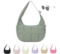 Générique Puffer Crescent Shoulder Bag for Women,Small Puffer Bag,Nylon Quilted Shoulder Purses with Adjustable Strap (green)