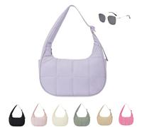 Générique Puffer Crescent Shoulder Bag for Women,Small Puffer Bag,Nylon Quilted Shoulder Purses with Adjustable Strap (purple)