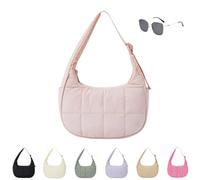 Générique Puffer Crescent Shoulder Bag for Women,Small Puffer Bag,Nylon Quilted Shoulder Purses with Adjustable Strap (pink)