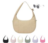 Générique Puffer Crescent Shoulder Bag for Women,Small Puffer Bag,Nylon Quilted Shoulder Purses with Adjustable Strap (khaki)
