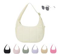 Générique Puffer Crescent Shoulder Bag for Women,Small Puffer Bag,Nylon Quilted Shoulder Purses with Adjustable Strap (white)