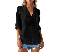 Générique Pull à Capuche pour Femme - Manches 3/4 - ÉLéGant - Col en V - Couleur Unie - Cordon De Serrage - Tunique D'éTé - DéContracté - Chemisier D'éTé - Chemisier De Plage