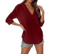 Générique Pull à Capuche pour Femme - Manches 3/4 - ÉLéGant - Col en V - Couleur Unie - Cordon De Serrage - Tunique D'éTé - DéContracté - Chemisier D'éTé - Chemisier De Plage