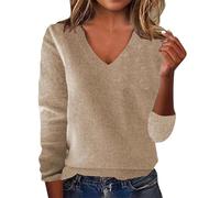 Générique Pull à col en V et manches longues pour femme - Haut tricoté doux et décontracté pour l'automne - Confortable et élégant