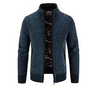 Générique Pull À Col Rond pour Homme - Mens Fashion Leisure Solid Wool Knitting Versatile Stand Collar Long Sleeve Long Style Cardigan Coat (Navy XXXL)