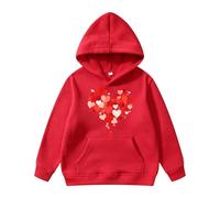 Générique Pull Ado Fille Sweatshirt Saint Valentin Tendre, Haut Confortable avec Motif Cœur, Vêtement Romantique, Hoodie Fille Chaud Hiver(Red, 3-4 Years)