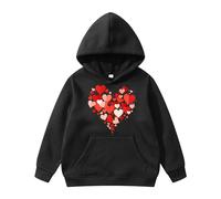 Générique Pull Ado Fille Sweatshirt Saint Valentin Tendre, Haut Confortable avec Motif Cœur, Vêtement Romantique, Hoodie Fille Chaud Hiver(Black, 8-10Years)