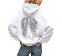 Générique Pull Ange Sweat a Capuche Femme avec Ailes d'ange en Strass et Poches Décontracté Sweatshirt Casual Manche Longue Hoodies Automne et Hiver Chaud Streetwear Sport Vêtements, Respirant