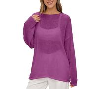 Générique Pull au Crochet pour Femme - Col Rond - Manches Longues - Pull en Tricot surdimensionné - Crochet Cover Up Mesh Hollow Out - Haut Lechit décontracté - Streetwear - Épaules dénudées