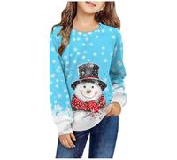 Générique Pull BéBé de NoëL Sweat-Shirt décontracté à Manches Longues et col Rond imprimé Noël pour Fille Automne et Hiver(Sky Blue,4-5 Ans)