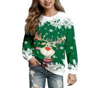 Générique Pull BéBé de NoëL Sweat-Shirt Ras du Cou à Manches Longues et Motif tête de cerf pour Fille(Green,5-6 Ans)