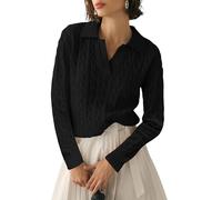 Générique Pull Cachemire Femme Sweat Plaid Col Montant Cache Coeur Sweater Long Torsade Haut Coton Large Doux Fin Sweat Mohair Oversize Brillant Fete Vetement 11#Noir XL