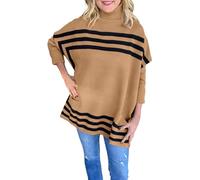 Générique Pull Chaud Femme, Pull rayé Femme col roulé Manches Chauve-Souris pour Saison Automne Hiver Confortable et élégant