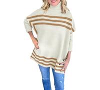 Générique Pull Chaud Femme, Pull rayé Femme col roulé Manches Chauve-Souris pour Saison Automne Hiver Confortable et élégant