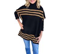 Générique Pull Chaud Femme, Pull rayé Femme col roulé Manches Chauve-Souris pour Saison Automne Hiver Confortable et élégant