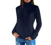Générique Pull Col Camionneur Femme À Manches Longues Tricot Thermique Pull en Tricot Câblé Roulé Coupe Classique Chandails Pull Original Femme Sweatshirt Haut Thermique 2024