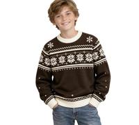 Générique Pull de à col Rond Motif Fair Isle Renne Flocon Neige pour garçons Filles Haut Douillet idéal fêtes Hivernales vêtement Chaud Confortable offrant Style Festif et Tendance