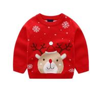 Générique Pull de Festif pour Garçon en Fair Isle avec Motif Rennes et Intarsia Chandail Hivernal Douillet Fil Doux Texturé Tenue Décontractée Idéale Quotidien
