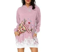 Générique Pull de Noël à Manches Longues pour Femme Robe Sweats, Sweat-Shirt à Capuche Long Design imprimé de Noël pour Saison Automne Hiver et pour Fête de Noël, Dîner en Famille, Weekend Relaxant