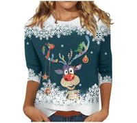 Générique Pull De Noel Christmas Sweater Chemises avec Motifs De Rennes Pulls Et Sweatshirts Amusant Col Rond Hauts Durable T-Shirts pour Les Soirées Festives Bleu foncé L