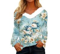 Générique Pull de Noël Famille Pull'de Noel Manche Longue Tenue de Soirée Femme Glamour Blouse Haut Chic Et Elegant Soiree Élégant Sweat Femme Noel Bleu Clair XXL
