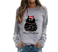 Générique Pull De Noel Femme 3D Imprimé Chat Vetement Drole Sweat Pull Moche De Noel Grande Taille Col Rond Hiver Chaud Polaire Merry Christmas Sweatshirt