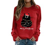 Générique Pull De Noel Femme 3D Imprimé Chat Vetement Drole Sweat Pull Moche De Noel Grande Taille Col Rond Hiver Chaud Polaire Merry Christmas Sweatshirt