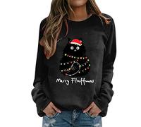 Générique Pull De Noel Femme 3D Imprimé Chat Vetement Drole Sweat Pull Moche De Noel Grande Taille Col Rond Hiver Chaud Polaire Merry Christmas Sweatshirt