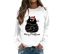 Générique Pull De Noel Femme 3D Imprimé Chat Vetement Drole Sweat Pull Moche De Noel Grande Taille Col Rond Hiver Chaud Polaire Merry Christmas Sweatshirt