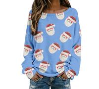 Générique Pull de Noël Femme Automne Hiver Pull Moche Noel Renne Bonhomme de Neige Cloches Imprimé Mignon Drole Ugly Sweat San Capuche Chaud Polaire Merry Christmas Sweatshirt (A02-Blue, XXL)