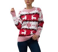 Générique Pull De Noel Femme Chaud Noël Pullover pour Femmes Robe Moche Hiver Chic Et Élégant Ample Col Rond Doux Grosse Maille Oversize Sweater Large Sweat Tricot Chemise Famille b-Rouge L