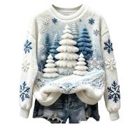 Générique Pull De Noël Femme Chaud Pull De Noël Femme Manche Longue Doux Fleece Hiver Chaud Col Rond Décontracté Manche Longue pour Holiday Saison Confortable Vêtements Relaxation Tenue Élégant Over